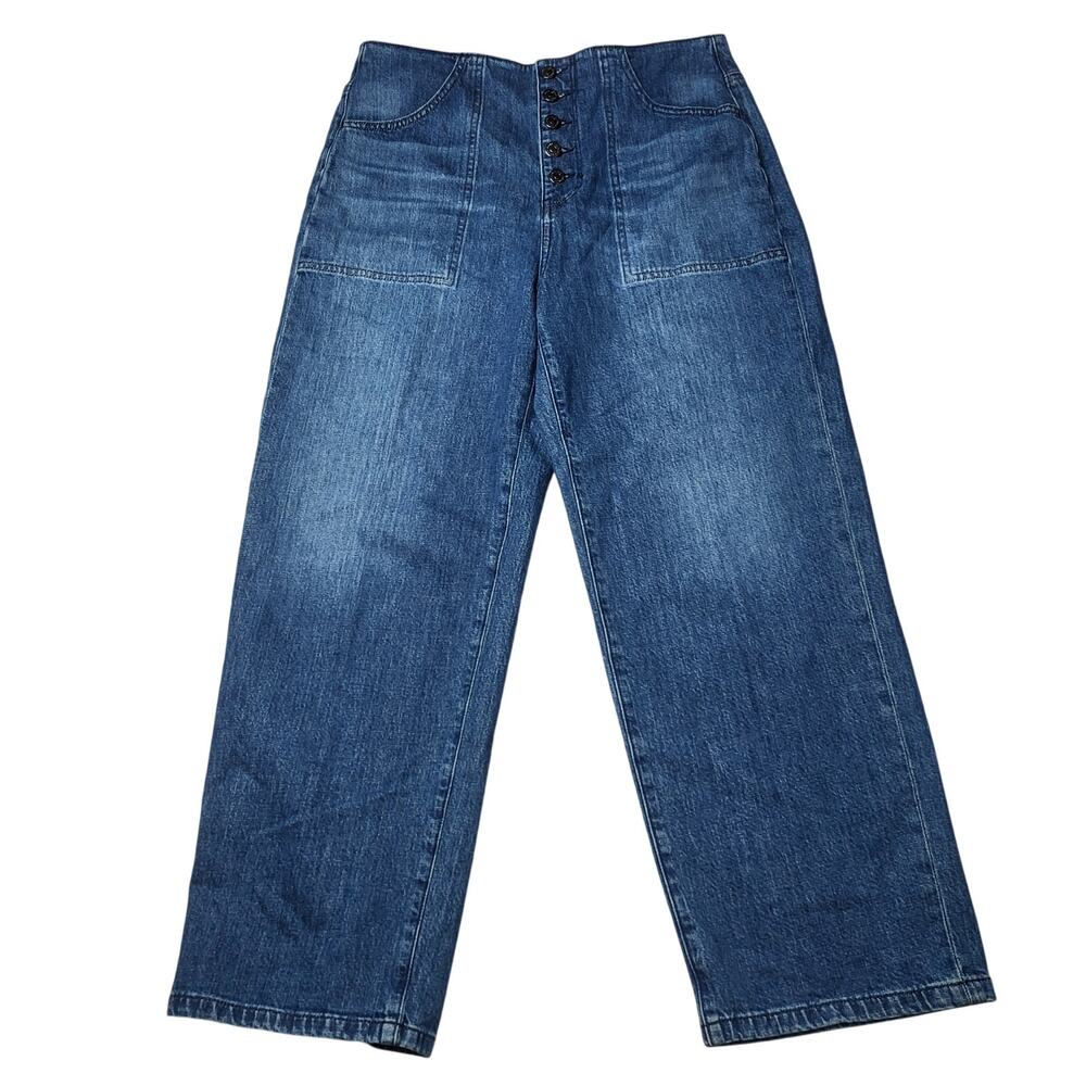 Veronica Beard Crosbie Wide Leg Crop Jeans High Rise Exposed Button Fly 30 - Picture 3 of 13
